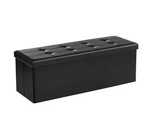 SONGMICS Banc de Rangement, Bout de Lit, Siège, Coffre, Volume 120L, Capacité de Charge 300 kg, Surface en PVC, Pembourré, pour Salon, Chambre, Entrée, Noir LSF701