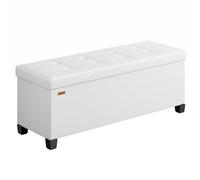 SONGMICS Banc de Rangement, Coffre avec Pieds, 38 x 110 x 40 cm, Pouf, Repose-Pieds, 112 L, PVC, pour Salon, Entrée, Blanc Nuage LSF0514W02