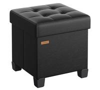 SONGMICS Banc de Rangement, Coffre avec Pieds, 38 x 38 x 40 cm, Pouf, Repose-Pieds, 37 L, PVC, pour Salon, Entrée, Noir d’Encre LSF0512B02