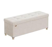 SONGMICS Banc de Rangement, Cube Pliable, 38 x 110 x 40 cm, Pouf, Repose-Pieds, 112 L, Surface en Velours, pour Chambre, Salon, Dortoir, Beige Cappuccino LSF0518W02