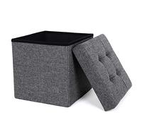 SONGMICS Banc de Rangement Pliable de 38 cm, Coffre de Rangement, Tabouret Repose-pieds, Pouf de Chambre, Gris Foncé LSF27Z