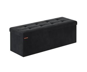 SONGMICS Banc de Rangement, Pouf Pliable, 110 x 38 x 38 cm, Jusqu'à 300 kg | Bout de Lit, Repose-Pieds, Coffre de Rangement, pour Salon, Chambre, Entrée, Noir d'encre, Collection MINOTA LSF277B01