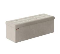 SONGMICS Banc de Rangement, Pouf Pliable, 38 x 110 x 38 cm, Bout de Lit, Repose-Pieds, Coffre de Rangement, Charge jusqu'à 300 kg, pour Salon, Chambre, Entrée, Blanc Crème LSF277W01