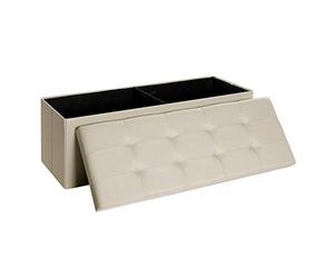 SONGMICS Banc de Rangement, Pouf Pliable, 38 x 110 x 38 cm, Bout de Lit, Repose-Pieds, Coffre de Rangement, Charge jusqu'à 300 kg, pour Salon, Chambre, Entrée, Blanc Crème LSF77BE