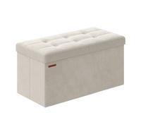 SONGMICS Banc de Rangement, Pouf Pliable, 38 x 76 x 38 cm, Bout de Lit, Repose-Pieds, Coffre de Rangement, Charge jusqu'à 300 kg, pour Salon, Chambre, Entrée, Blanc Crème LSF247W01
