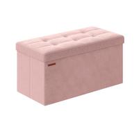 SONGMICS Banc de Rangement, Pouf Pliable, 38 x 76 x 38 cm, Bout de Lit, Repose-Pieds, Coffre de Rangement, Charge jusqu'à 300 kg, pour Salon, Chambre, Entrée, Rose Bonbon LSF247R01