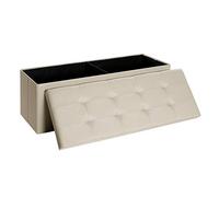 SONGMICS Banc de Rangement, Pouf Pliable, Bout de Lit, 110 x 38 x 38 cm | Repose-Pieds, Charge jusqu'à 300 kg, pour Salon, Chambre, Entrée, Blanc Crème et Noir D'Encre, Collection MINOTA LSF77BE