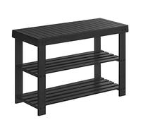 SONGMICS Banc de Rangement pour Chaussures en Bambou à 3 Niveaux, Banc d'Entrée, Support jusqu'à 130 kg, 28,7 x 70,1 x 45,3 cm, pour Entrée, Salle de Bain, Chambre, Noir LBS04H