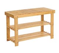 SONGMICS Banc Étagère à Chaussures en Bambou Naturel 3 Niveaux (Charge admissible: 120 kg) Idéal pour l’entrée, Salle de Bain, Salon, Couloir LBS04N