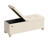 SONGMICS Banc Pouf de Rangement avec Pieds, Coffre de Rangement Pliable avec Couvercle Rabattable, Banc de Bout de Lit, pour Salon, Chambre, Entrée, Tissu Façon Lin, 110 cm, Beige Sable LSF079LF01