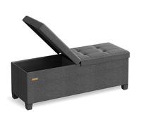 SONGMICS Banc Pouf de Rangement avec Pieds, Coffre de Rangement Pliable avec Couvercle Rabattable, Banc de Bout de Lit, pour Salon, Chambre, Entrée, Tissu Façon Lin, 110 cm, Gris Ardoise LSF079GN01