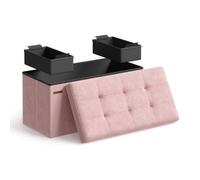 SONGMICS Banc , Pouf en Velours, avec Couvercle, avec 2 Boîtes, 38 x 76 x 38 cm, Capacité de Charge 300 kg, Rose Bonbon