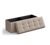 SONGMICS Banc, Pouf Pliable, 38 x 110 x 38 cm, Bout de Lit, Repose-Pieds, Coffre de Rangement, Charge jusqu'à 300 kg, pour Salon, Chambre, Entrée, Marron Camel LSF070K03, 110x38x38cm