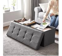 SONGMICS MAZIE Collection - Banc de Rangement, Repose-pieds Pliable de 110 cm, Bout de Lit, Montage Facile, pour Salon, Chambre, Entrée, Gris Foncé LSF77K
