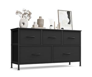 SONGMICS BELLAH Collection - Commode, Meuble de Rangement pour Chambre, Couloir, Entrée, Salon, Cadre en Acier, 5 Tiroirs, Style Moderne, Noir d'encre et Noir Boisé LGS322BH03