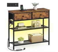 SONGMICS BELLAH Collection - Table Console avec Multiprise, Bout de Canapé Fin, Table d’Entrée avec Éclairage LED, Salon, Couloir, 30 x 76,7 x 78,7 cm, 2 Tiroirs en Tissu, Marron Rustique LGS175K102