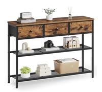 SONGMICS BELLAH Collection - Table Console, Bout de Canapé Fin, Table d’Entrée avec 2 Étagères Grillagées, pour Salon, Couloir, 30 x 98,8 x 78,7 cm, 3 Tiroirs en Tissu, Marron Rustique LGS098K101