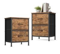 SONGMICS BELLAH Collection - Table de Chevet avec 2 Tiroirs, Table d’Appoint, pour Chambre, Cadre en Acier, Lot de 2, Style Industriel, Marron Rustique et Noir d’Encre LGS112KD01