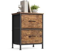 SONGMICS Table de Chevet avec 2 Tiroirs en Tissu Non-tissé, Acier, MDF, pour Chambre, Table d'Appoint, Marron Rustique et Noir d’Encre LGS312BH04