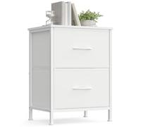 SONGMICS Table de Chevet avec 2 Tiroirs en Tissu Non-tissé, Acier, MDF, pour Chambre, Table d'Appoint, Blanc Nuage et Blanc Neige LGS312WH01