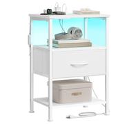 SONGMICS BELLAH Collection ULGS301WH01S Table de chevet avec station de charge et lumières LED réglables contrôlées par application, 1 tiroir et 2 étagères ouvertes, chambre à coucher, blanc nuage et
