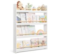 SONGMICS Bibliothèque Montessoriana pour Enfants, étagère à Jouets à 4 étagères, bibliothèque Murale, Meuble pour Chambre de Jeu, Blanc et Naturel, GKR014W01