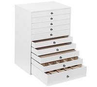 SONGMICS Boîte à Bijoux 10 Niveaux, Écrin à Accessoires, avec Tiroirs | Coffre de Rangement, Blanc Nuage et Marron Camel, Collection BRIDIE JBC10W