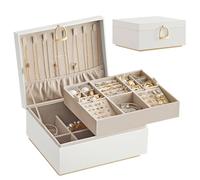 SONGMICS Boîte à Bijoux 2 Niveaux, Coffre à Bijoux avec Poignée, Plateau Flexible, Écrin Rangement d’Accessoires, Effet Flottant, 20,5 x 24 x 11 cm, Blanc JBC165W01