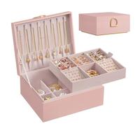 SONGMICS Boîte à Bijoux 2 Niveaux, Coffre à Bijoux avec Poignée, Plateau Flexible, Écrin Rangement d’Accessoires, Effet Flottant, 20,5 x 24 x 11 cm, Rose Bonbon JBC165R01