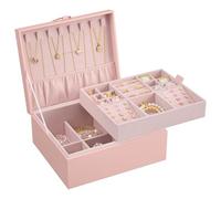 SONGMICS Boîte à Bijoux 2 Niveaux, Coffre à Bijoux avec Poignée, Plateau Flexible, Écrin Rangement d’Accessoires, Effet Flottant, 20,5 x 24 x 11 cm, Rose Bonbon JBC165R01