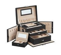 SONGMICS Boîte à bijoux avec 2 tiroirs Coffre à bijoux verrouillable avec miroir doublure en velours idée cadeau Noir JBC121B