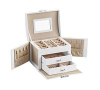 SONGMICS Boîte à Bijoux 3 Niveaux, Écrin à Accessoires avec 2 Tiroirs, Coffre de Rangement, Poignées, Miroir Intérieur, Verrouillable, Rangement pour Bijoux, pour Montres, Blanc Nuage JBC154W01