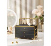 SONGMICS Boîte à Bijoux 3 Niveaux, Organiseur de Tiroirs à Bijoux, Cadre en Métal, 20,5 x 22,7 x 23,5 cm, Noir d'Encre