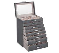SONGMICS Boîte à Bijoux 8 Niveaux, Écrin à Accessoires, Coffre de Rangement, avec Grand Miroir, 7 Tiroirs, Beaucoup d’Espace, Rangement pour Bijoux, Moderne, Gris Ardoise JBC008G02