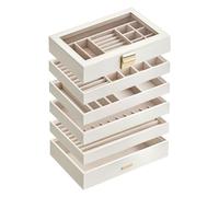 SONGMICS Boîte à Bijoux avec 6 Plateaux Empilables, Coffret à Bijoux Spacieux, Couvercle en Verre, 17 x 28 x 25,3 cm, pour Tiroir, Coiffeuse, Blanc Nuage JBC195W01