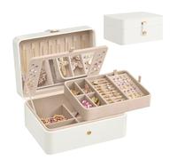 SONGMICS Boîte à Bijoux avec Miroir, Porte-bijoux 2 Niveaux, Plateau Amovible, 17,6 x 22 x 11 cm, pour Colliers, Boucles d’oreilles, Idée Cadeau, Blanc Nuage JBC200W01