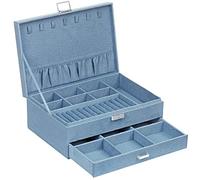 SONGMICS Boîte à bijoux, Coffre à bijoux, Présentoir, à 2 niveaux, avec 1 tiroir et 1 clé, pour bagues, montres, colliers, boucles d'oreilles, idée cadeau, Bleu Clair JBC156Q01