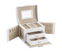 SONGMICS Boîte à Bijoux, Coffret à Bijoux de Voyage, avec 2 tiroirs, cadeau noel,17,5 x 13,5 x 12 cm, Blanc JBC154W01