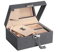 SONGMICS Boîte à Bijoux de 2 Niveaux, Coffre à Bijoux verrouillable, Plateau Pliable, Séparateur démontable, Cadre épais, Bonne idée Cadeau, Gris JBC232GY