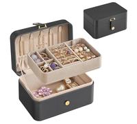 SONGMICS Boîte à Bijoux de Voyage, Petit Écrin à Accessoires, Rangement Bijoux à 2 Niveaux, Portable, Trousse de Voyage, pour Accessoires plus Grands, 11 x 16 x 8 cm, Gris Ardoise JBC166G01
