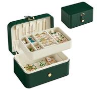 SONGMICS Boîte à Bijoux de Voyage, Petit Écrin à Accessoires, Rangement Bijoux à 2 Niveaux, Portable, Trousse de Voyage, pour Accessoires plus Grands, 11 x 16 x 8 cm, Vert Forêt JBC166C01