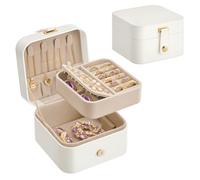 SONGMICS JBC185W03 Boîte à bijoux de voyage à 2 étages 11,2 x 11,8 x 7,2 cm Petite boîte à bijoux de voyage spacieuse pour accessoires de grande taille Idée cadeau Blanc nuage