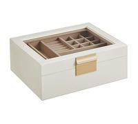 SONGMICS Boîte à Bijoux, Écrin à accessoires 2Niveaux, Coffre de Rangement, avec Plateau Amovible, Rangement pour Bijoux, Style Moderne, Blanc Nuage et Doré Métallique JBC238W01