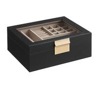 SONGMICS Boîte à Bijoux, Écrin à accessoires 2Niveaux, Coffre de Rangement, avec Plateau Amovible, Rangement pour Bijoux, Style Moderne, Noir Graphite et Doré Métallique JBC238B01