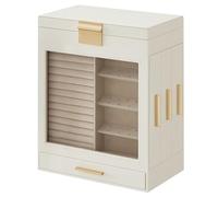 SONGMICS Boîte à Bijoux, Écrin à Accessoires 5 Niveaux, Fenêtre en Verre, Tiroirs Latéraux, Rangement Vertical, Grand Miroir, Bijoux, Moderne, Blanc Nuage et Doré Métallique JBC162W01