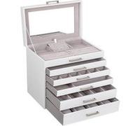 SONGMICS Boîte à Bijoux Grande Coffret à Bijoux 6 Étages Miroir pour Boucles d'Oreille Colliers Bracelets Montres Lunettes, Blanc JBC138 Blanc