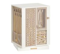 SONGMICS Boîte à Bijoux, Rotative à 360°, Coffret à Bijoux avec 4 Tiroirs, Rangement pour Accessoires, Colliers, Bracelets, Bagues et Boucles d’Oreilles, Idée Cadeau, Blanc Crème JBC211WD01