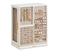 SONGMICS Boîte à Bijoux Rotative à 360°, Coffret à Bijoux avec 7 Tiroirs, Fenêtres en Verre Latérales, Grand, Rangement pour Accessoires, Design Ouvert, Blanc Nuage JBC201W01