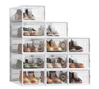 SONGMICS Boîte à Chaussures Transparent, Lot de 12, Boîte de Rangement, Pointure 43, Empilables, Robuste, pour Collections de Baskets, Talons Hauts, Transparent et Blanc LSP106W12V2