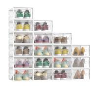 SONGMICS Boîte à Chaussures Transparent, Lot de 18, Boîte de Rangement, Pointure 43, Empilables, Robuste, pour Collections de Baskets, Talons Hauts, Transparent et Blanc LSP106W18V2